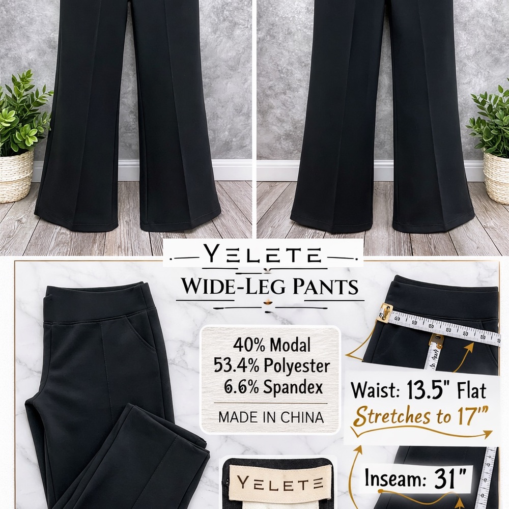 Yelete Black Wide-Leg Women's Pants